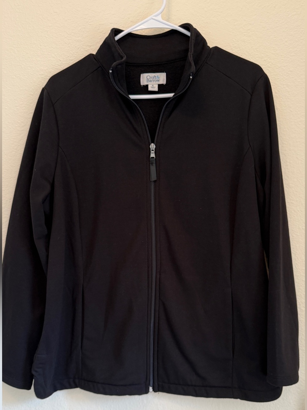 Croft & Barrow Black Full Zip Fleece Jacket Mock Neck Pockets PL